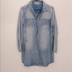 En Crème Distressed Jean Dress